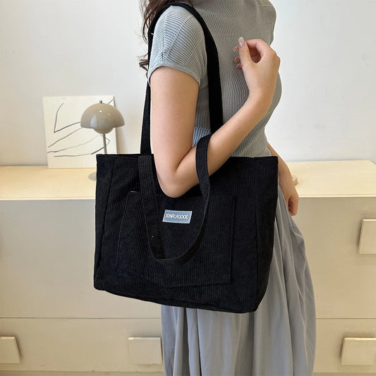 Beaira Women Corduroy Tote Bag with Pockets Compartments Cord Tote Bag Casual Shopping Bag for School Work Shopping