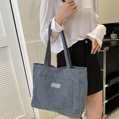 Beaira Women Corduroy Tote Bag with Pockets Compartments Cord Tote Bag Casual Shopping Bag for School Work Shopping