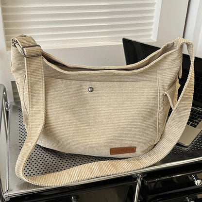 Beaira Women Versatile Messenger Bag Large Capacity Daily Crossbody Bag Corduroy Adjustable Strap Solid Color Female Leisure Dating Bag
