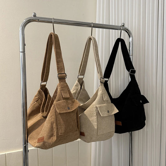 Beaira Women Versatile Messenger Bag Large Capacity Daily Crossbody Bag Corduroy Adjustable Strap Solid Color Female Leisure Dating Bag