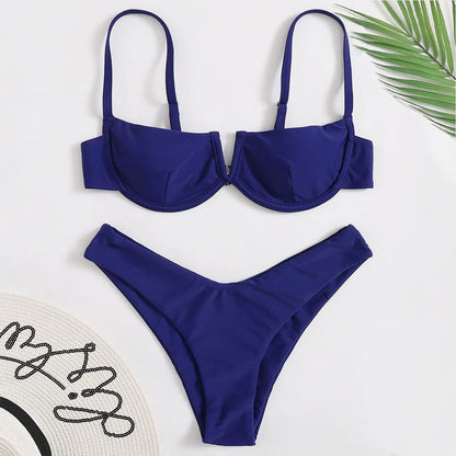 Beaira Women'S Bikinis Trend Women'S Summer Fashion Steel Push Up Two Piece Swimsuit Sexy Bikini Solid Trajes De BañO Mujer