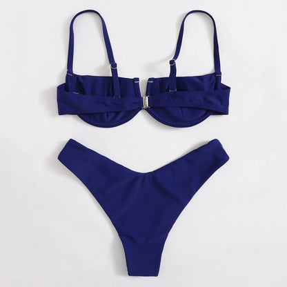 Beaira Women'S Bikinis Trend Women'S Summer Fashion Steel Push Up Two Piece Swimsuit Sexy Bikini Solid Trajes De BañO Mujer