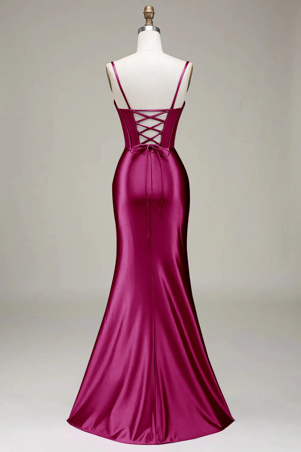 Beaira Burgundy Satin Spaghetti Straps Prom Dress with Corset