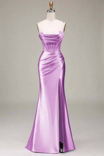 Mermaid Spaghetti Straps Corset Prom Dress with Split Front