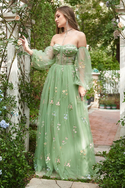 Off The Shoulder Long Sleeves A-Line Prom Dress