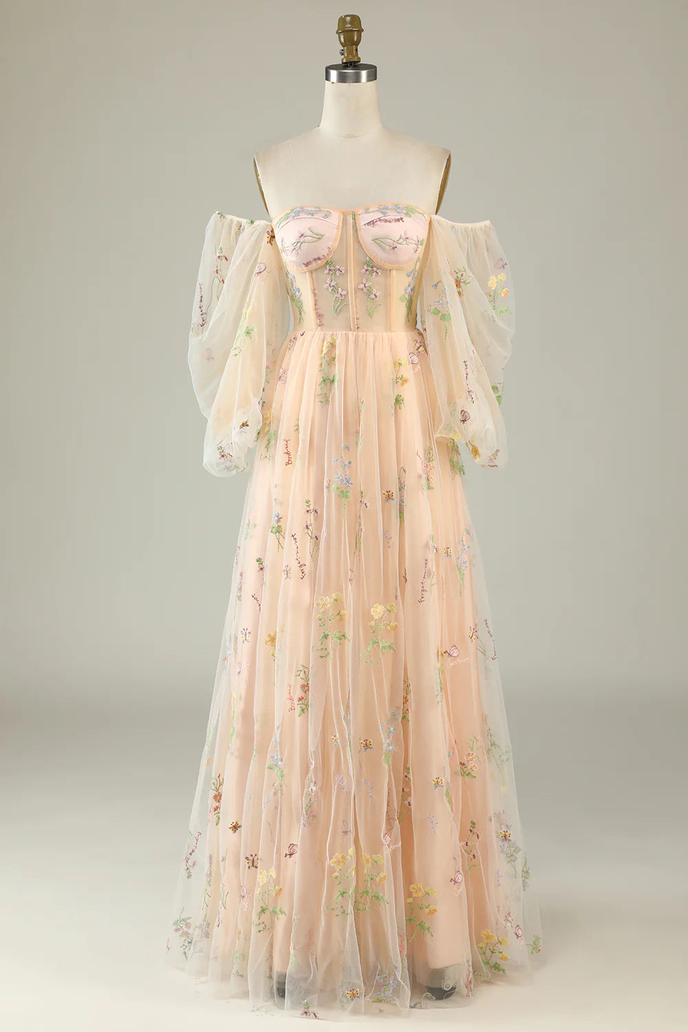 Off The Shoulder Long Sleeves A-Line Prom Dress