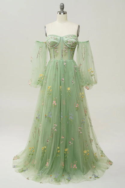 Off The Shoulder Long Sleeves A-Line Prom Dress