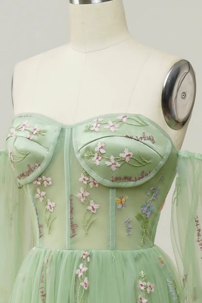 Off The Shoulder Long Sleeves A-Line Prom Dress