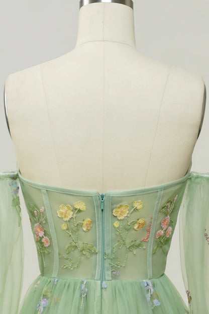 Off The Shoulder Long Sleeves A-Line Prom Dress