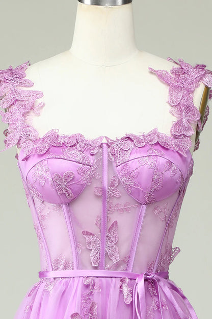 Beaira Purple A Line Butterflies Appliques Prom Dress