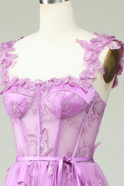 Beaira Purple A Line Butterflies Appliques Prom Dress
