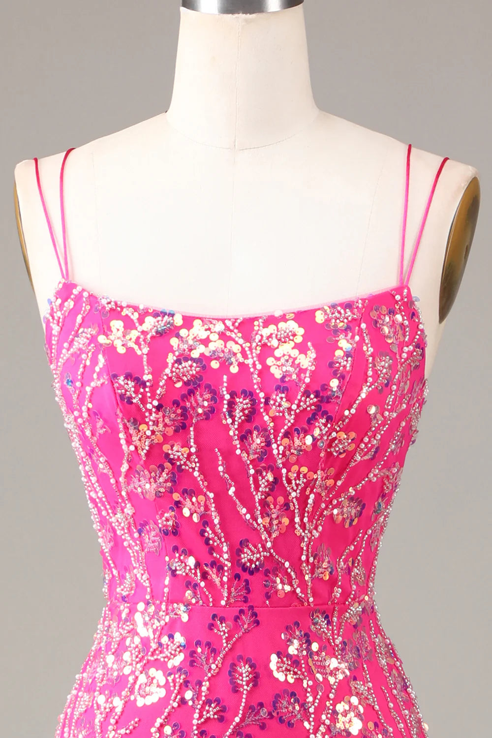 Beaira Hot Pink Sequins & Beaded Mermaid Prom Dress with Slit