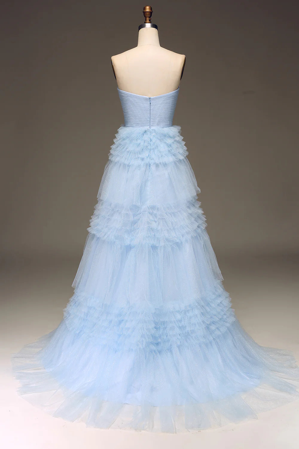 Beaira Tulle Light Blue Tiered Prom Dress with Slit