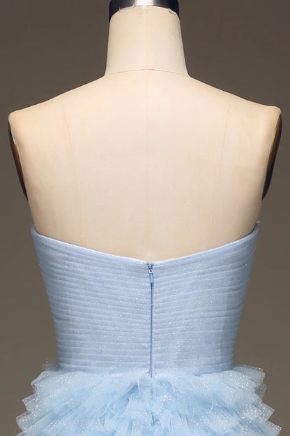 Beaira Tulle Light Blue Tiered Prom Dress with Slit