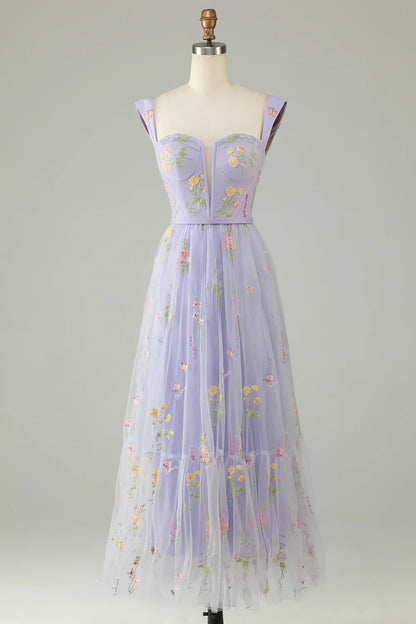 A Line Sweetheart Champagne Long Prom Dress with Embroidery