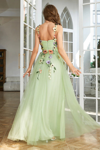 Spaghetti Straps Prom Dress With 3D Flowers