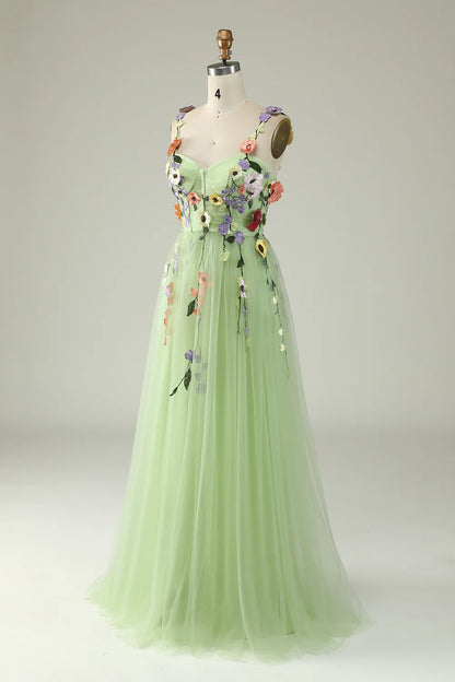 Spaghetti Straps Prom Dress With 3D Flowers
