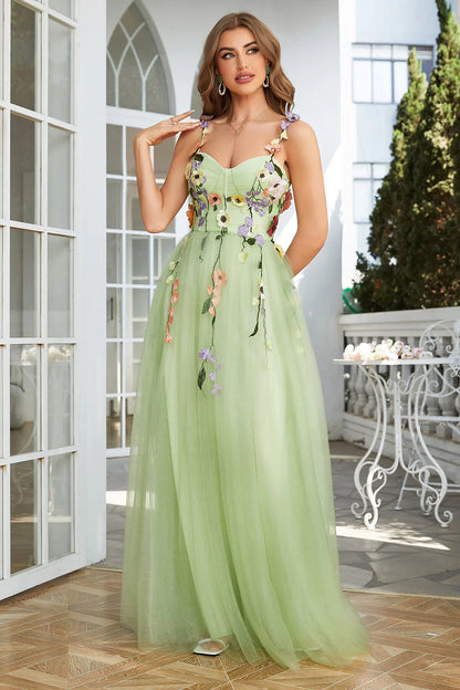 Spaghetti Straps Prom Dress With 3D Flowers
