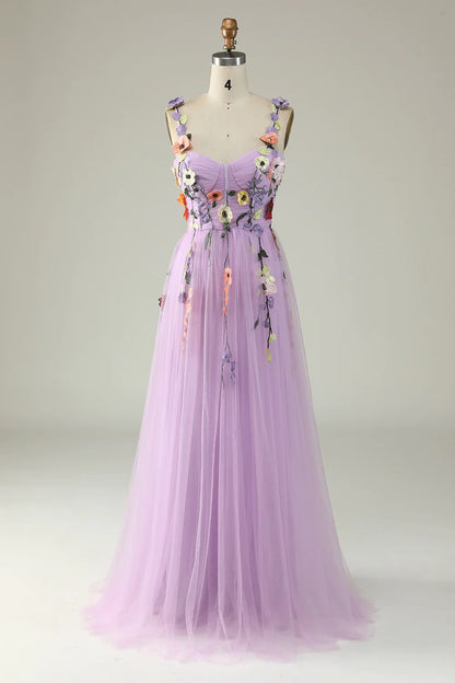 Spaghetti Straps Prom Dress With 3D Flowers