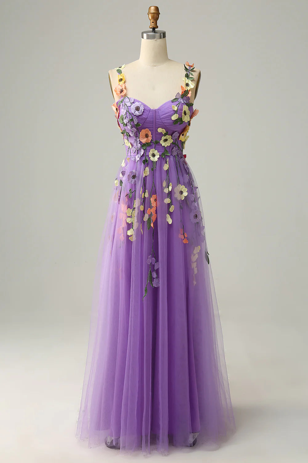 Spaghetti Straps Prom Dress With 3D Flowers