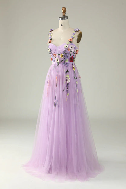 Spaghetti Straps Prom Dress With 3D Flowers