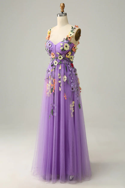 Spaghetti Straps Prom Dress With 3D Flowers