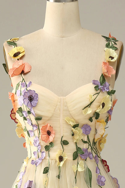 Spaghetti Straps Prom Dress With 3D Flowers