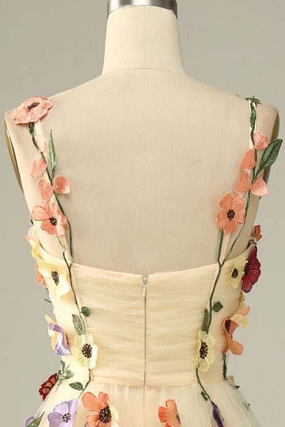Spaghetti Straps Prom Dress With 3D Flowers