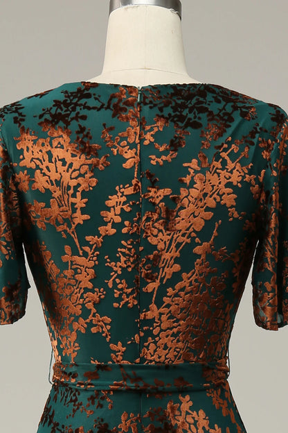 Beaira Burnout Velvet Dark Green Mother of Bride Dress