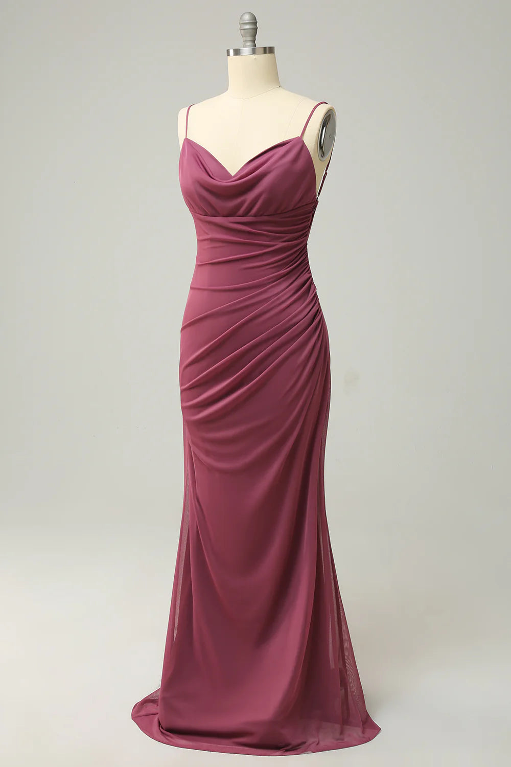 Beaira Sheath Spaghetti Straps Desert Rose Plus Size Formal Dress with Open Back