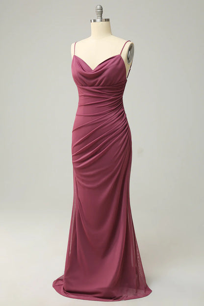 Beaira Sheath Spaghetti Straps Desert Rose Plus Size Formal Dress with Open Back