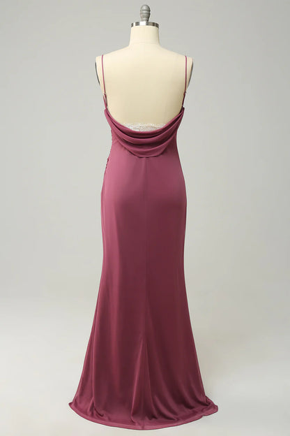 Beaira Sheath Spaghetti Straps Desert Rose Plus Size Formal Dress with Open Back