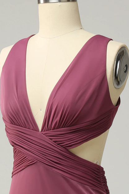 Beaira Sheath Deep V Neck Desert Rose Long Plus Size Formal Dress with Split Front