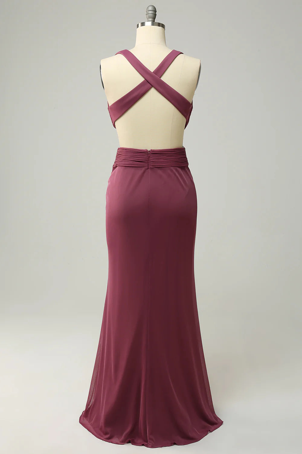 Beaira Sheath Deep V Neck Desert Rose Long Plus Size Formal Dress with Split Front