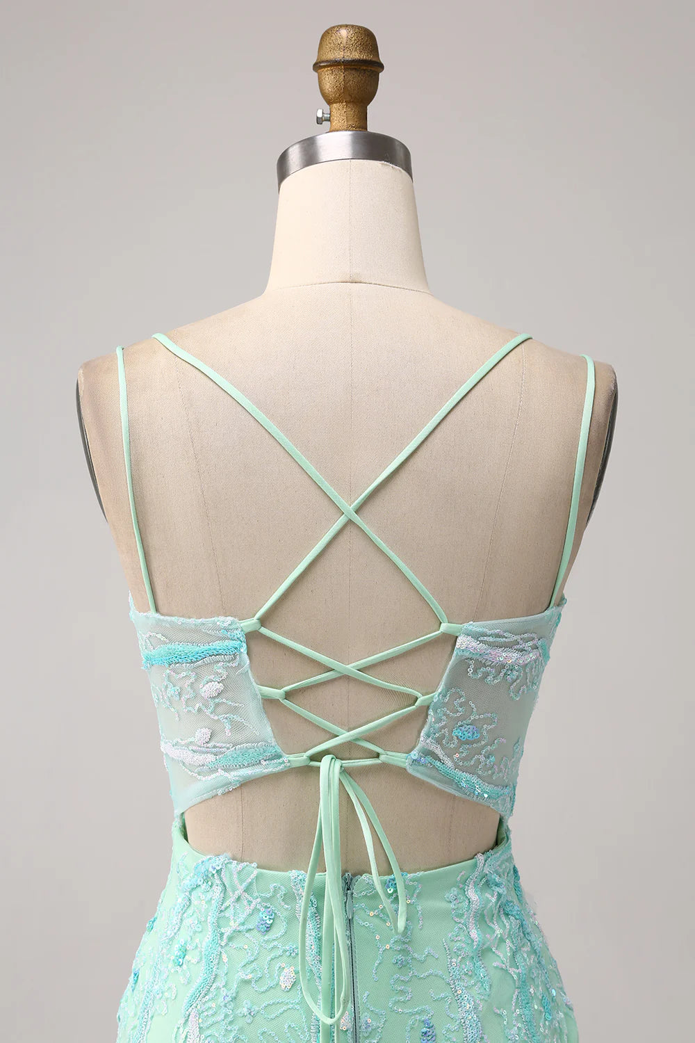 Beaira Green Mermaid Spaghetti Straps Sequins Long Prom Dress with Slit