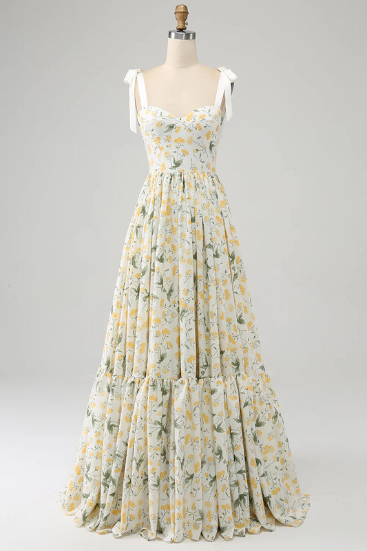 A-Line Floral Long Prom Dress