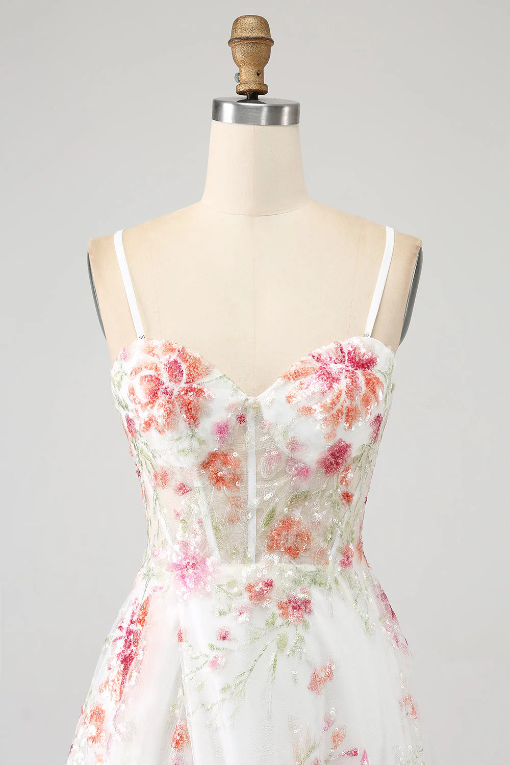 Beaira Ivory A-Line Flower Sequins Long Corset Prom Dress