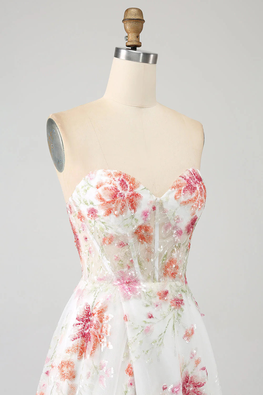 Beaira Ivory A-Line Flower Sequins Long Corset Prom Dress