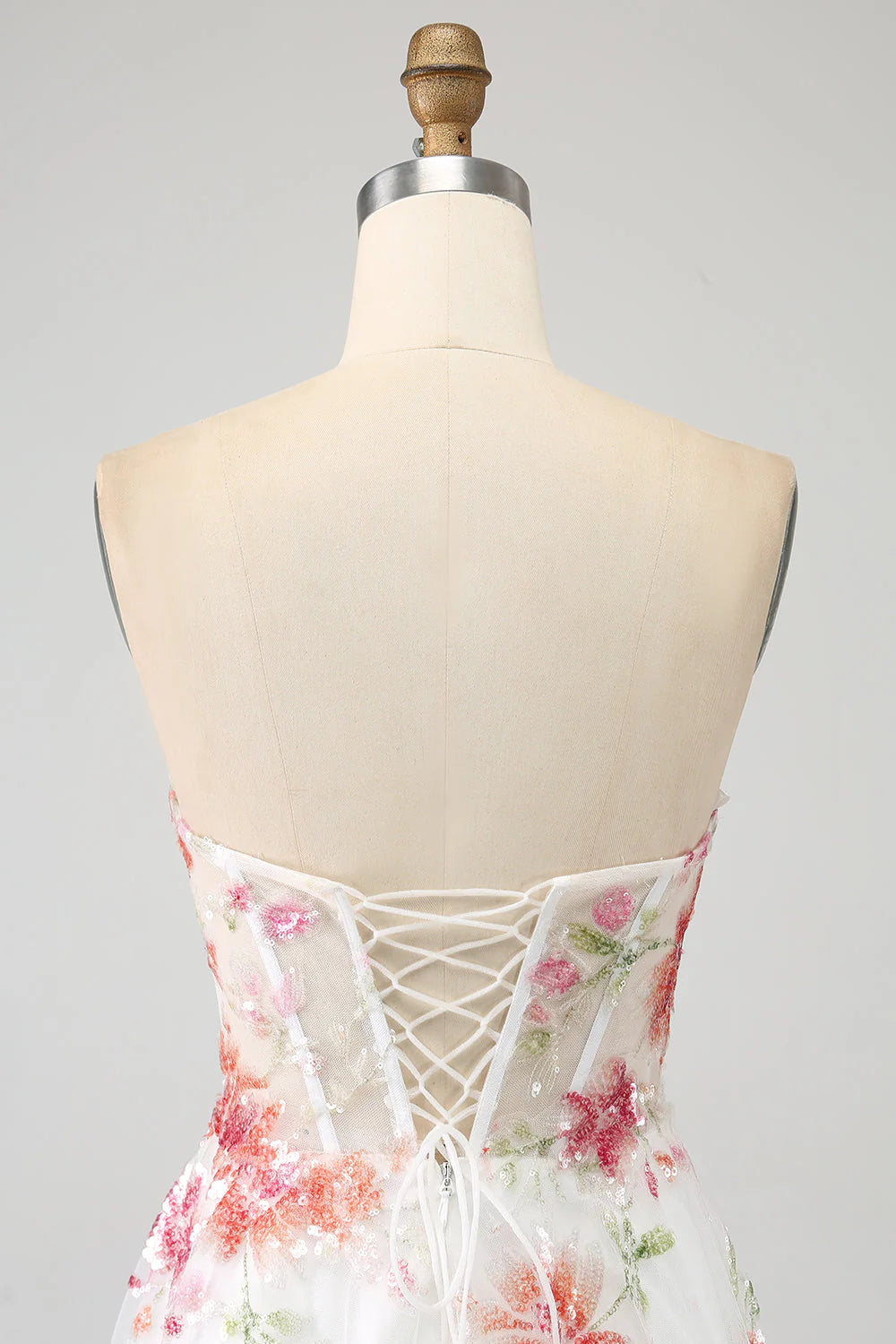 Beaira Ivory A-Line Flower Sequins Long Corset Prom Dress