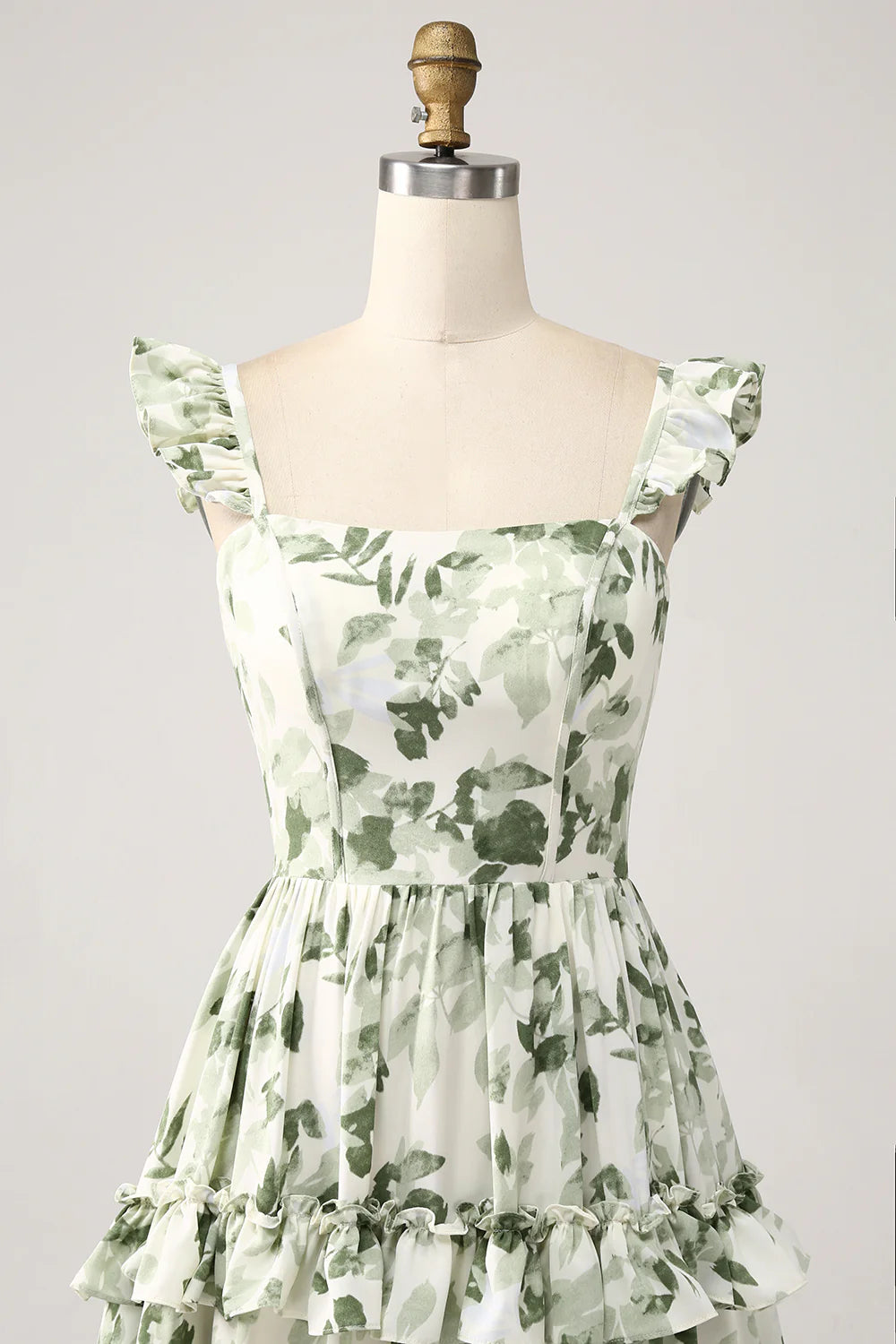 Beaira Green Floral Ruffles Tiered Prom Dress with Slit