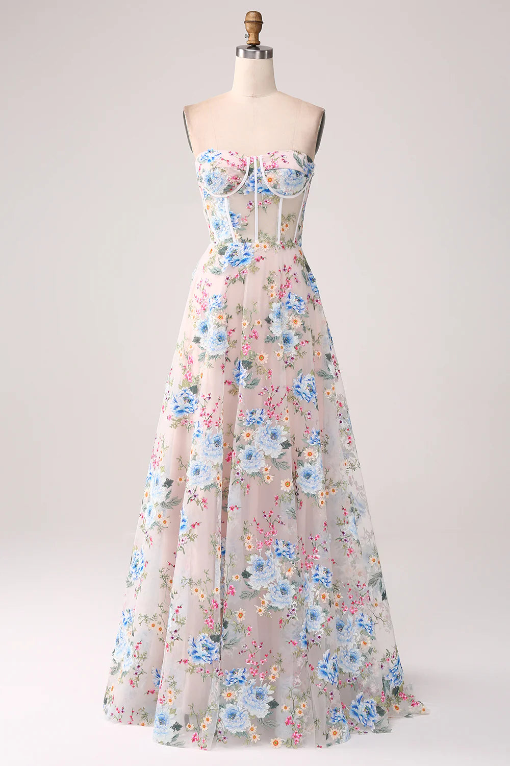 Beaira A-Line Apricot Flower Off the Shoulder Long Corset Prom Dress