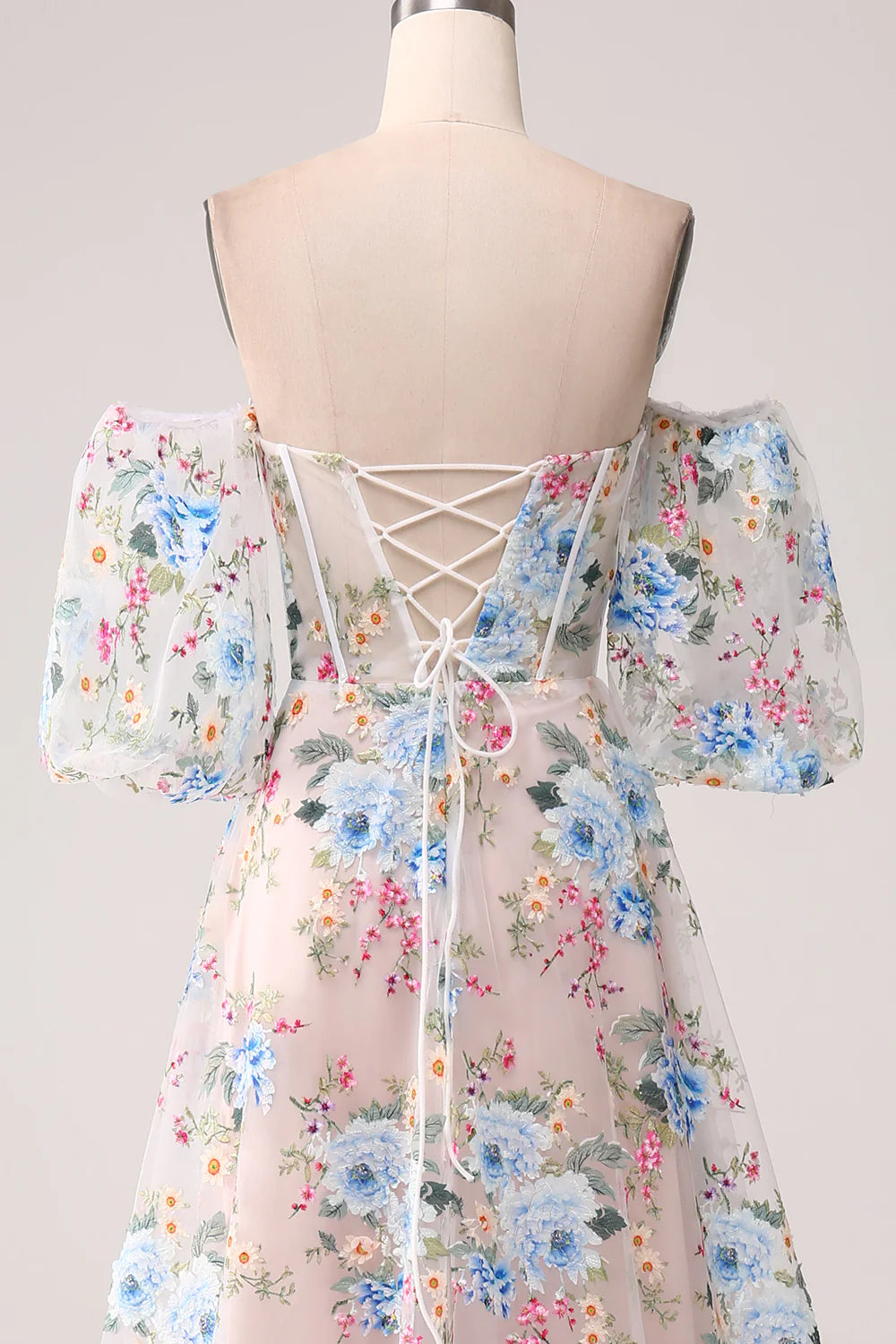 Beaira A-Line Apricot Flower Off the Shoulder Long Corset Prom Dress