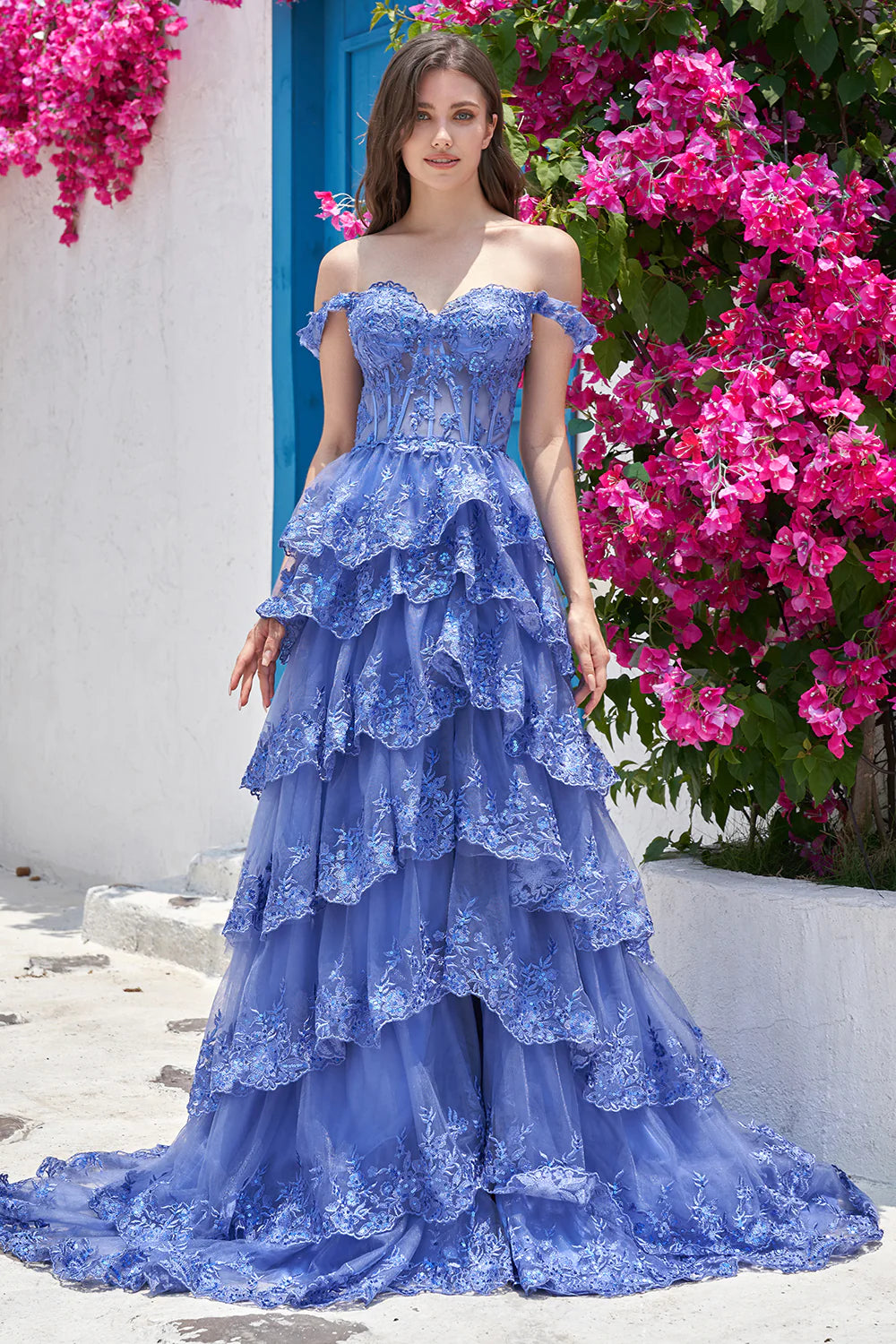 Off The Shoulder Tiered Prom Dress