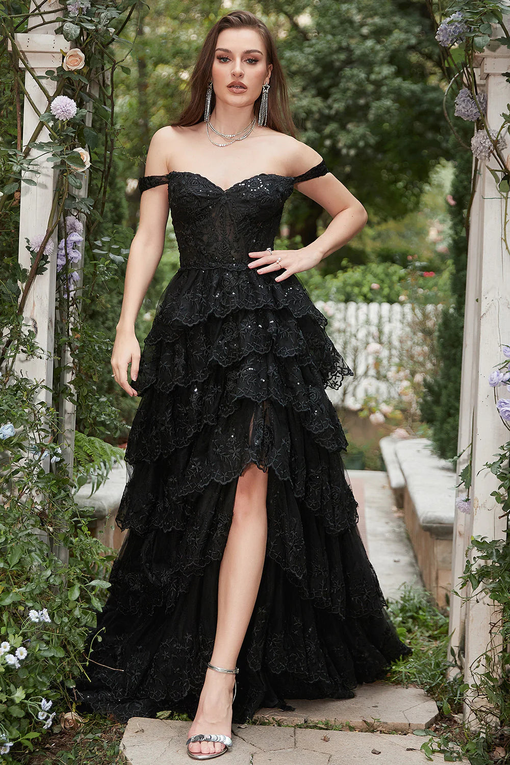 Off The Shoulder Tiered Prom Dress