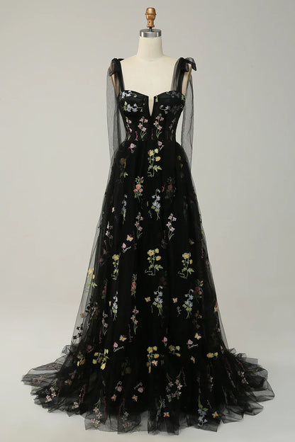 Embroidery Corset Long Prom Dress