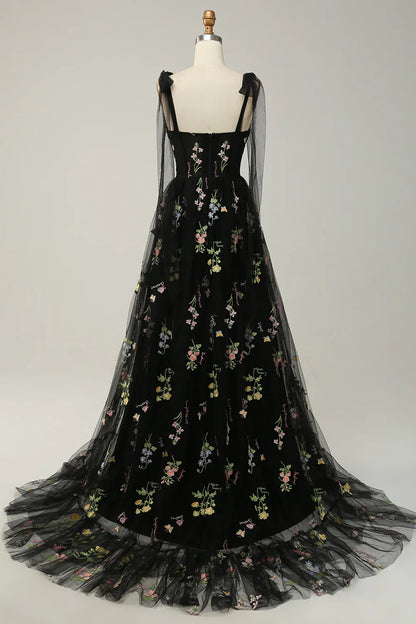 Embroidery Corset Long Prom Dress
