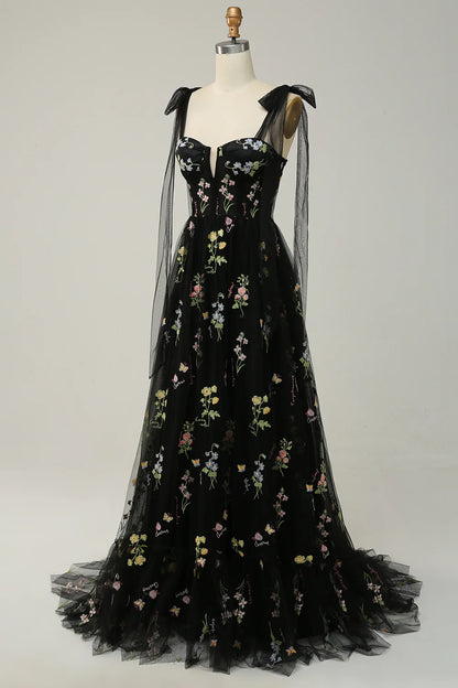Embroidery Corset Long Prom Dress