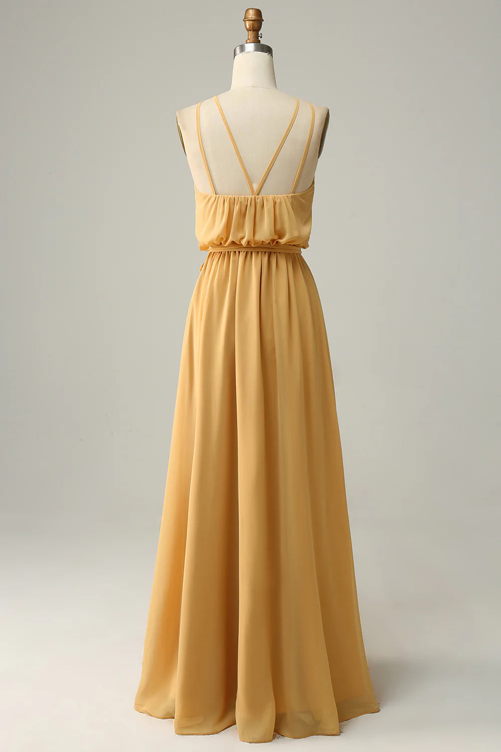 Beaira A Line Halter Yellow Long Bridesmaid Dress with Bowknot
