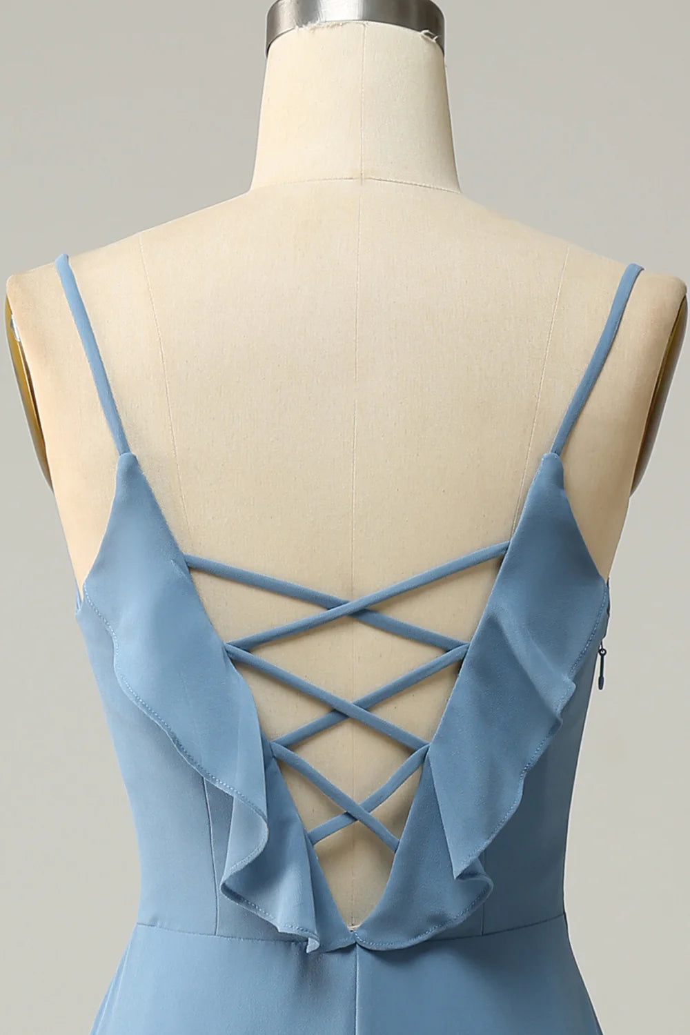 Beaira A Line Spaghetti Straps Grey Blue Long Bridesmaid Dress with Ruffles