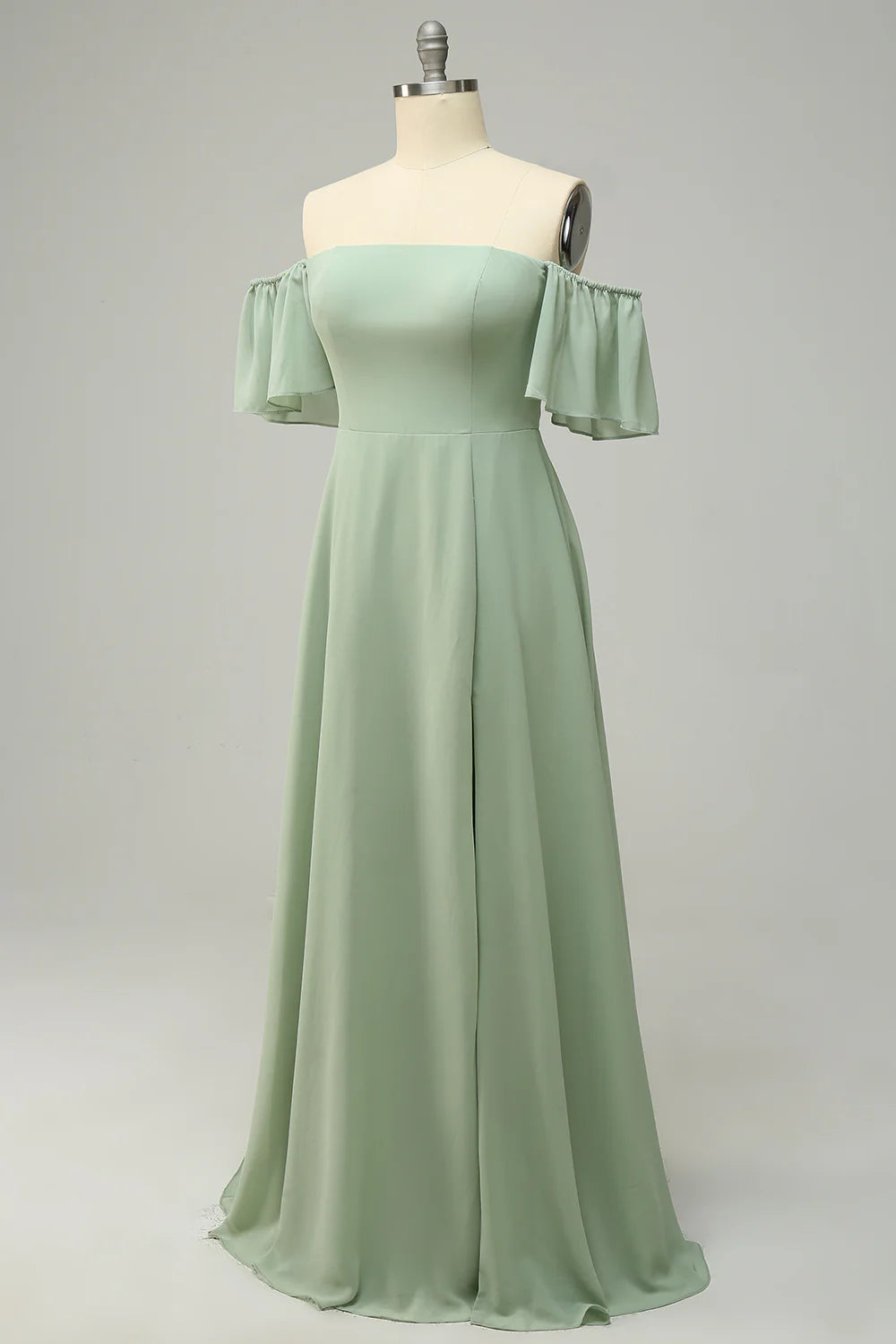 Beaira A Line Off the Shoulder Green Long Bridesmaid Dress with Ruffles